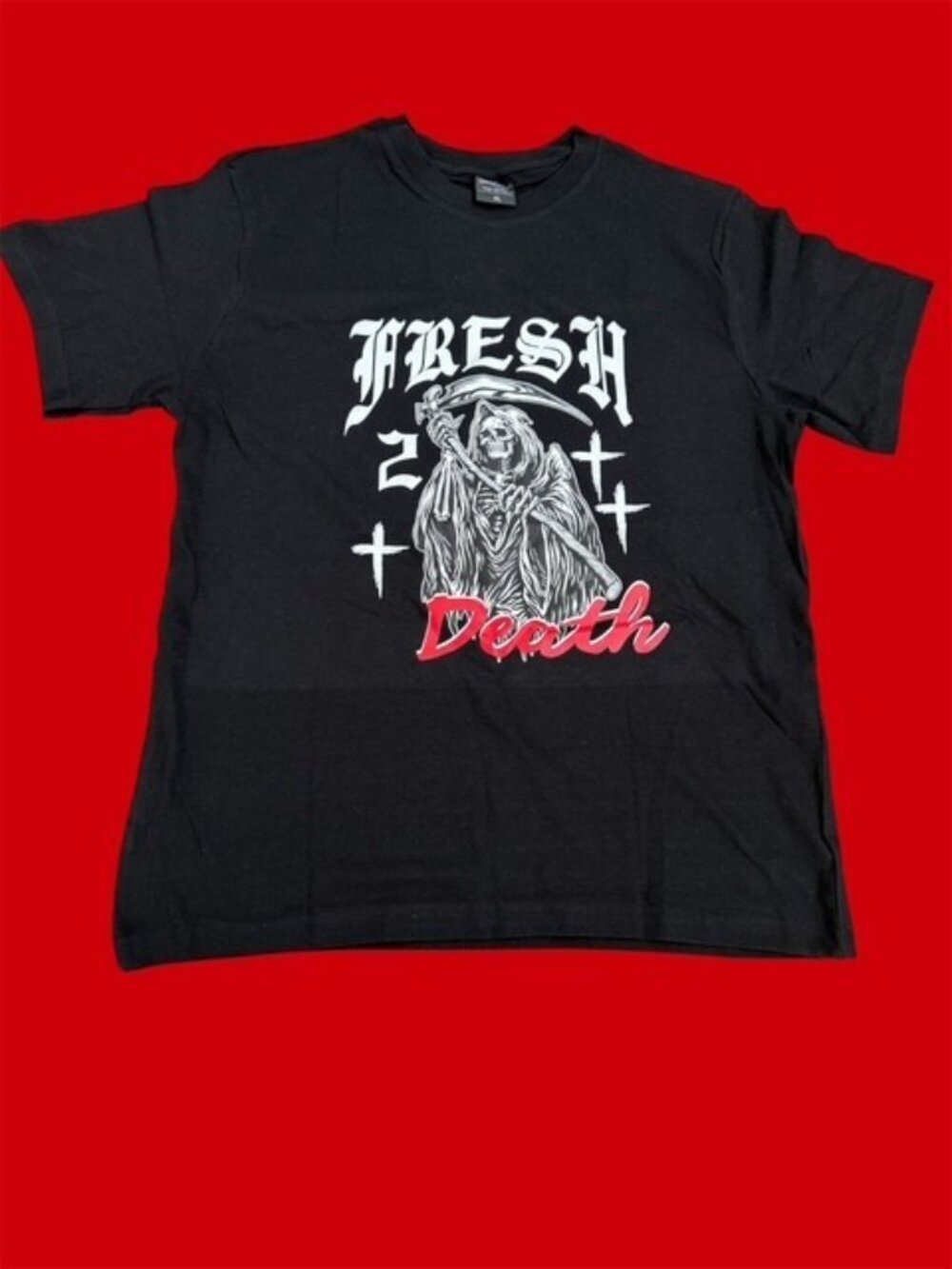Hangout Fresh Death Grim Reaper Halloween Graphic Tee Shirt Black White Red xl